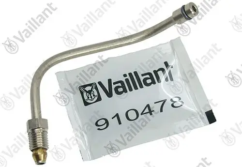Metallene Steuerleitung von Vaillant in gebogener Form, verpackt in einer transparenten Tüte mit Artikelnummer.